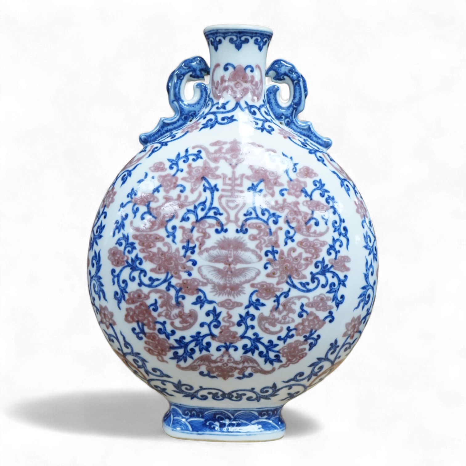 A 20th century Chinese underglaze blue and copper red moonflask, seal mark to base, 26.5cm